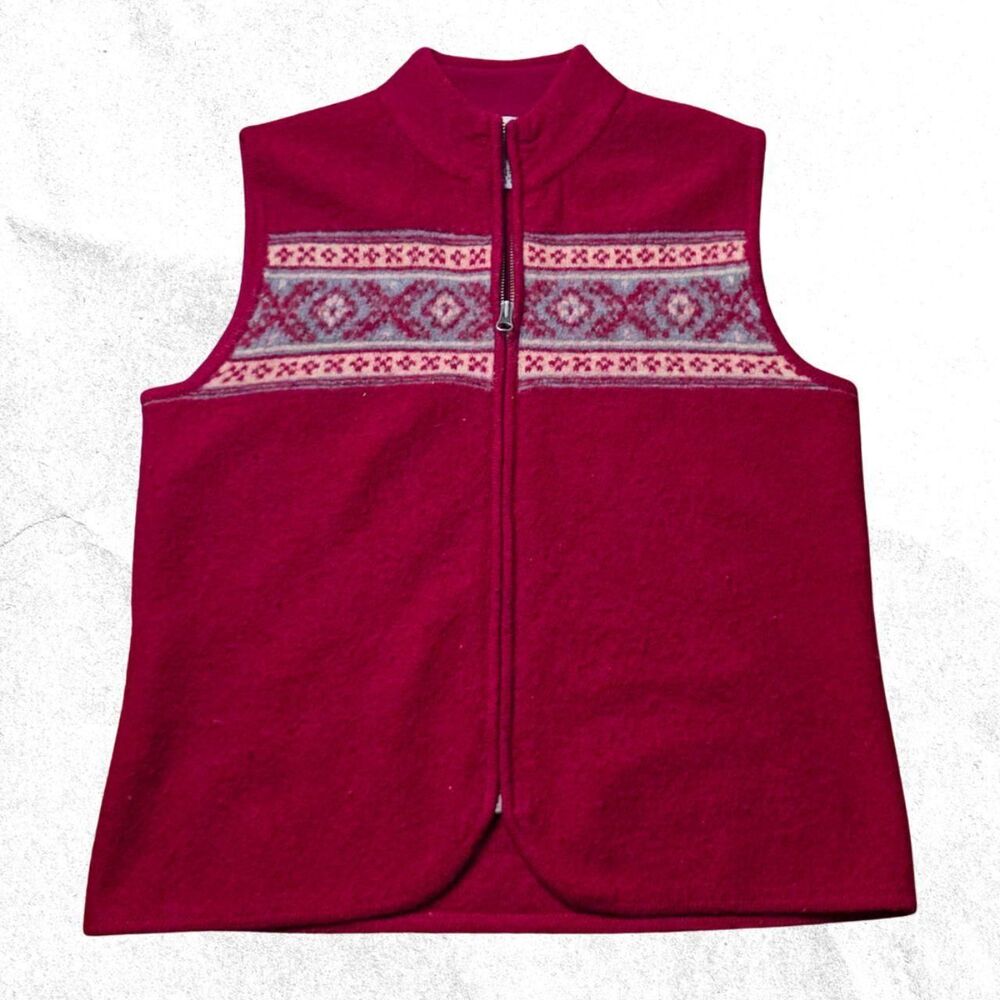 100% Wool Bob Timberlake Men's Red and Burgundy Gilet Sweater Vest